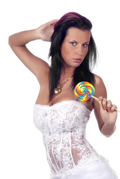 stock image Beautiful lady with lollipop