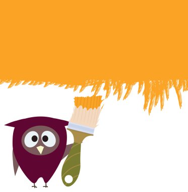 Owl painting orange background clipart