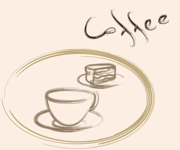 Koffiekopje en cake — Stockvector