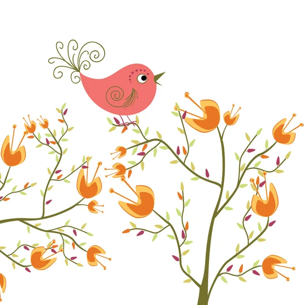 Roztomilý květin a ptáků — Stockový vektor