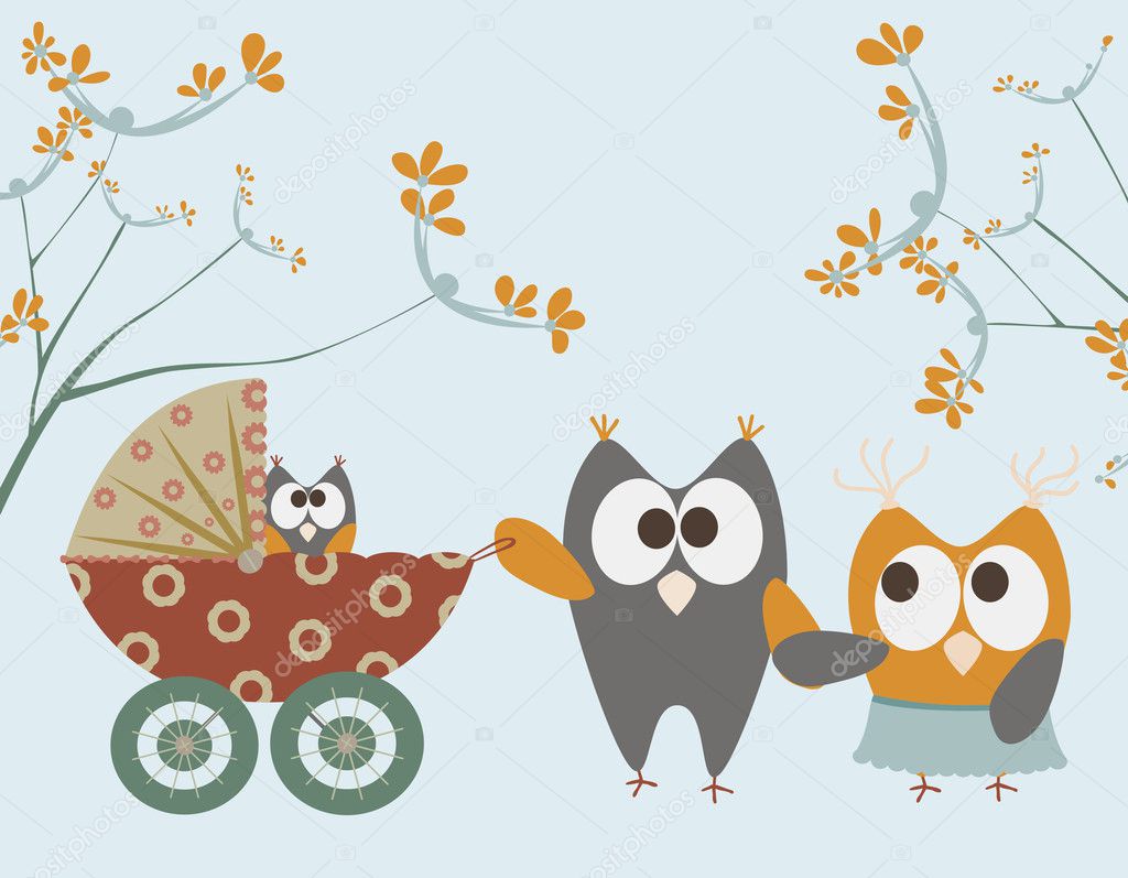 Baby stroller with owls