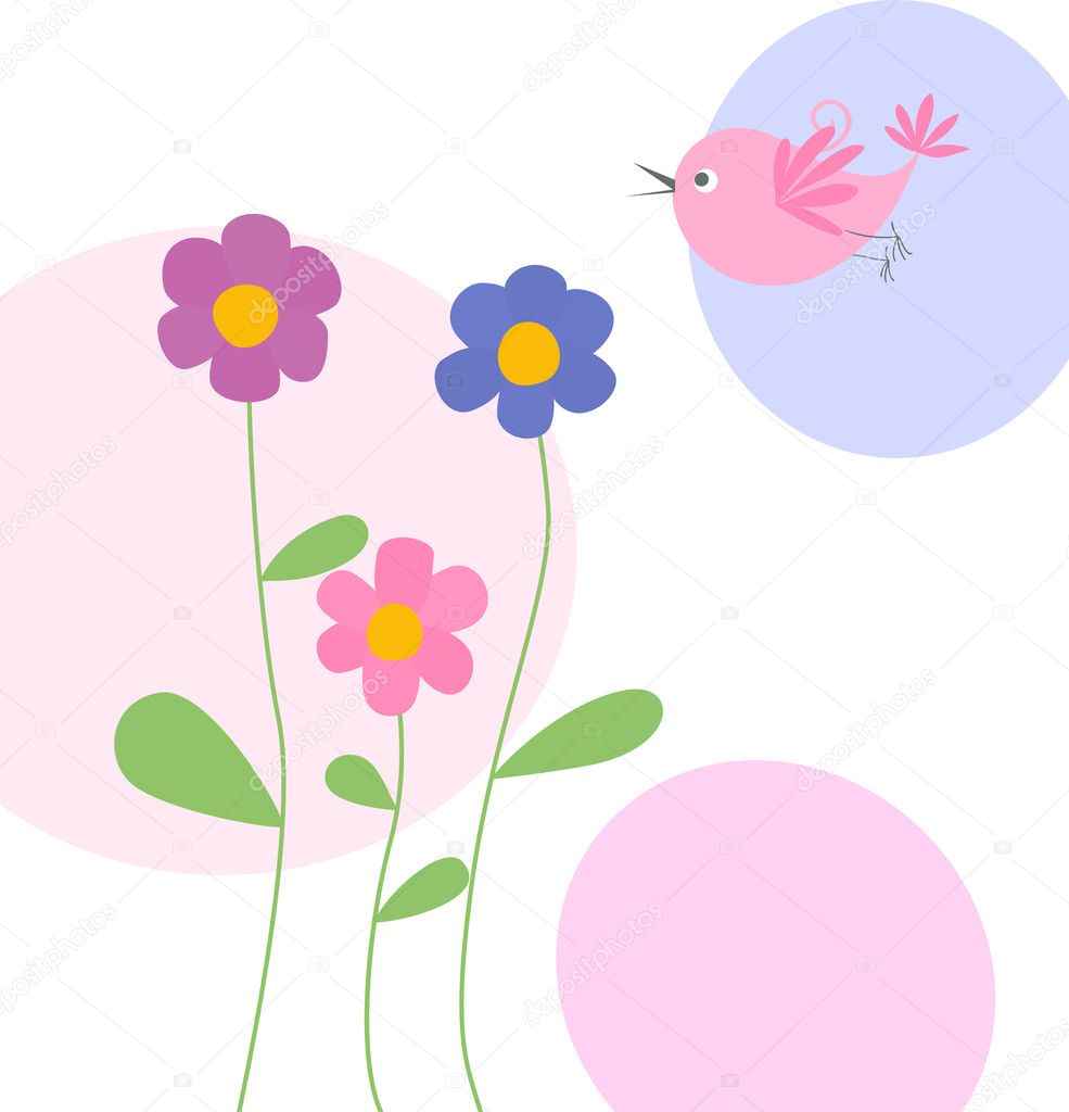 Cute flowers and bird