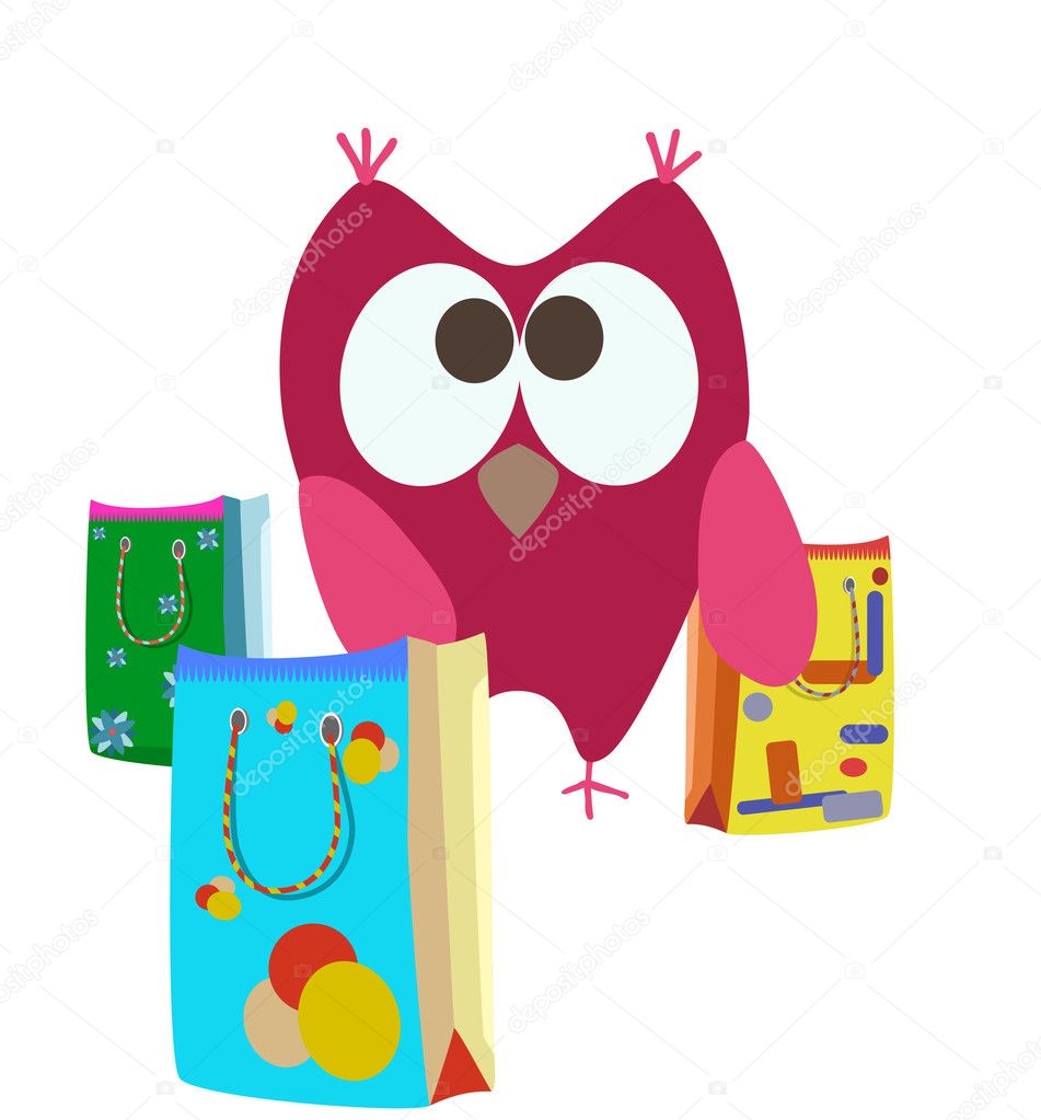 Cartoon shopping bags and owl