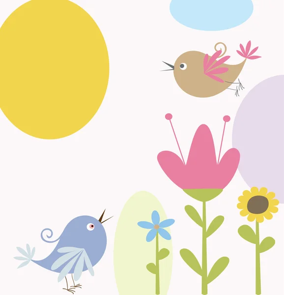 Słodkie kwiaty i ptak — Wektor stockowy
