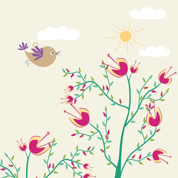 Lindas flores y aves — Vector de stock