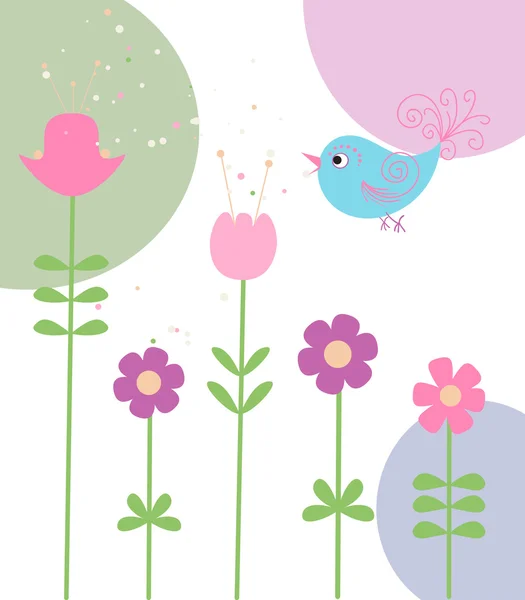 Niedlichen Blumen und Vogel — Stockvektor