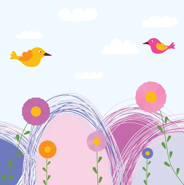 Sevimli çiçek ve kuş — Stok Vektör