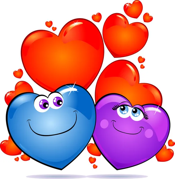 Веселая Пара Любящих Сердец Фоне Красных Сердец Вектор — стоковый вектор