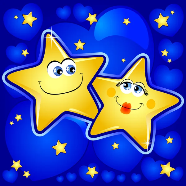 Pareja Divertida Estrellas Enamoradas Cielo Estrellado Vector — Archivo Imágenes Vectoriales