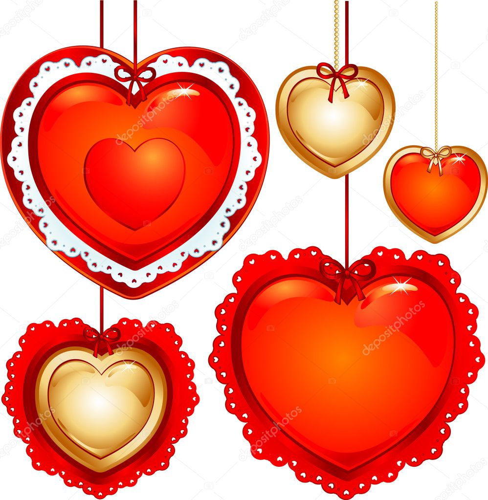 Series of decorated hearts, vector