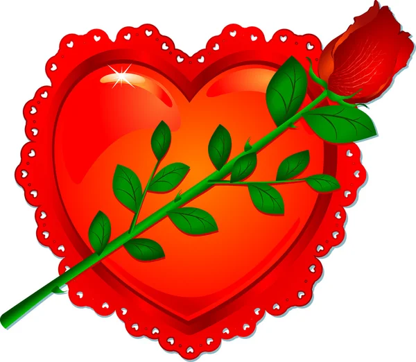 Corazón Rojo Decorado Con Rosa Vector — Vector de stock