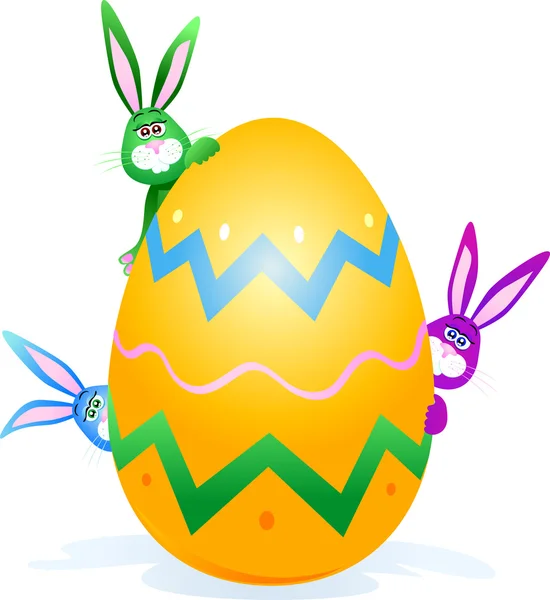 Conejos y huevos de Pascua — Vector de stock