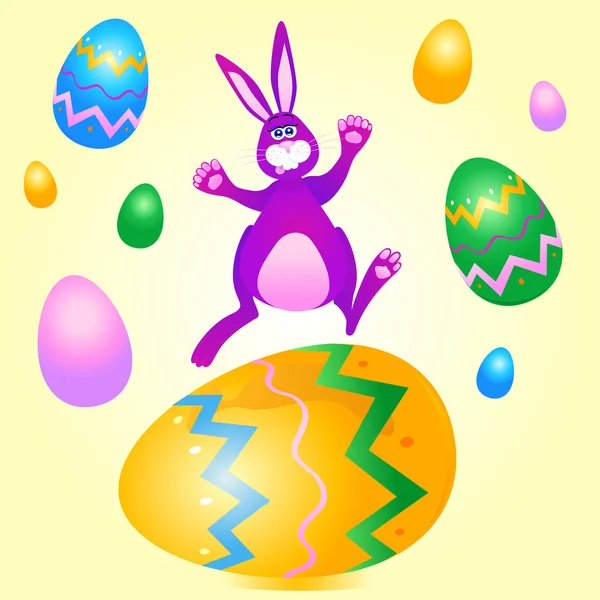 Conejo y huevos de Pascua — Vector de stock