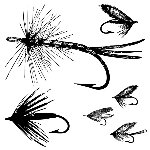 Set de mosca de pesca vectorial — Vector de stock