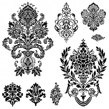 Set of ornamental vector damask illustrations. Easy to edit. Perfect for invitations or announcements.