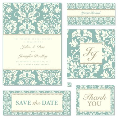 Vector Pastel Florals Wedding Frame Set clipart