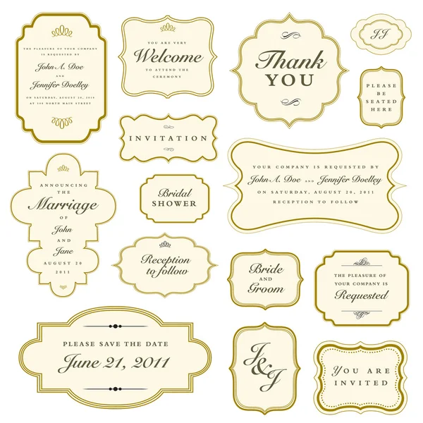 Set Vector Ornate Gold Frames Easy Edit Perfect Invitations Announcements — Stock Vector