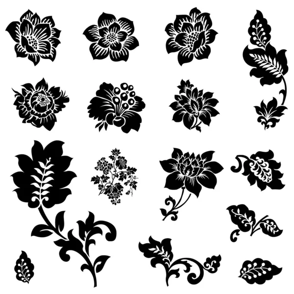 Icône vectorielle Ensemble de fleurs et de fleurs — Image vectorielle