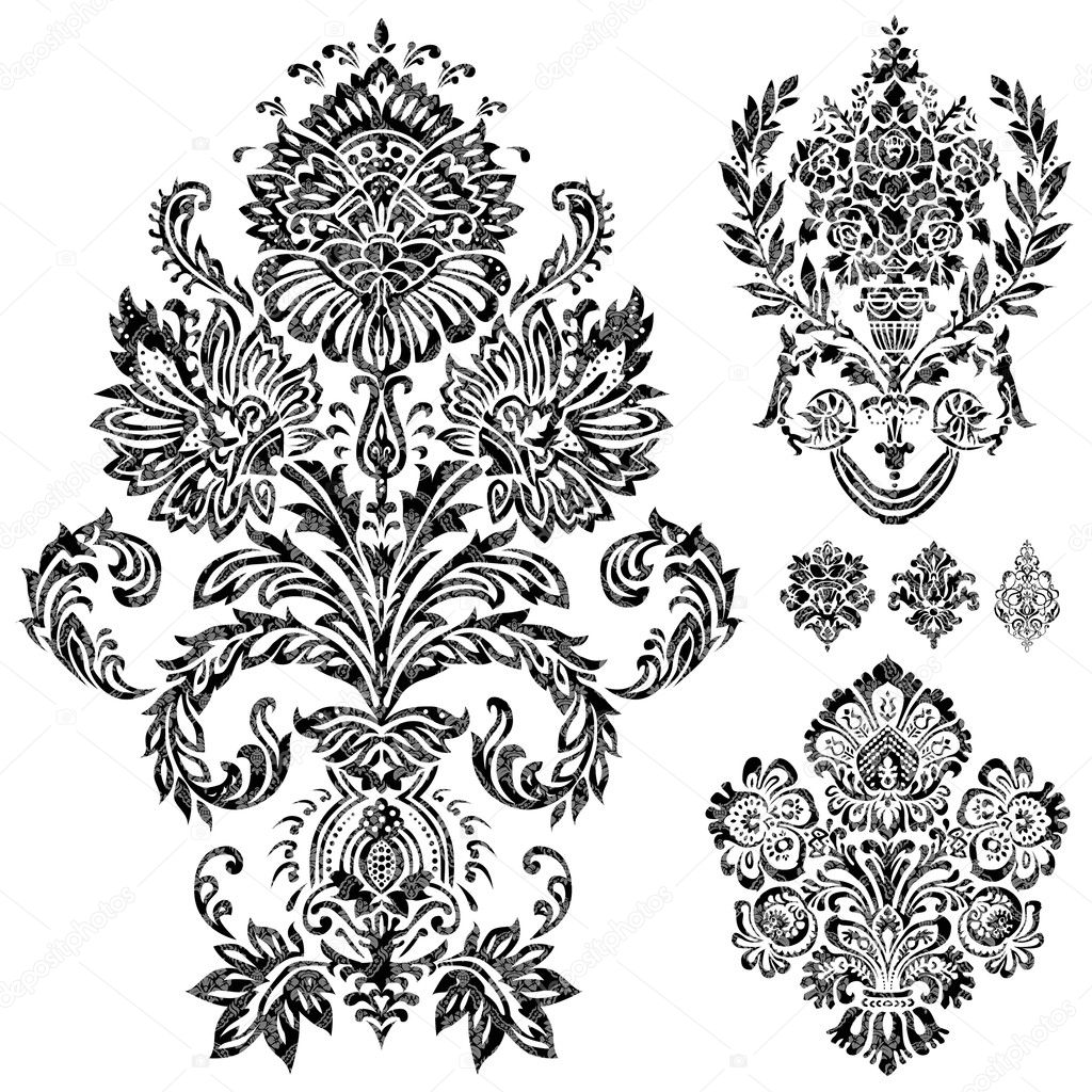 Set of vector damask ornaments. Easy to edit. Perfect for invitations or announcements.