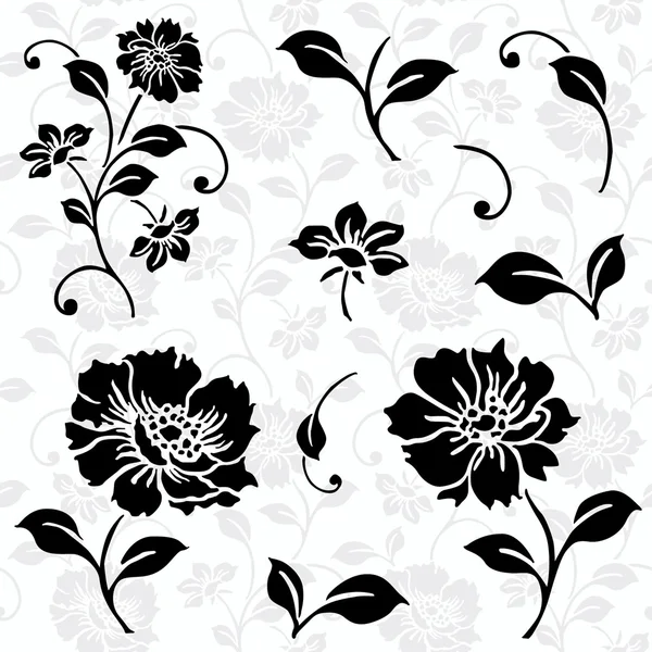 Iconos florales vectoriales y patrón sin costura — Archivo Imágenes Vectoriales