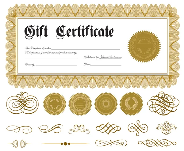 Confine certificato vettoriale e ornamenti d'oro — Vettoriale Stock