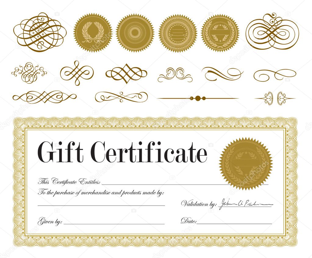 Vector Bronze Certificate Frame, Seals, and Ornaments