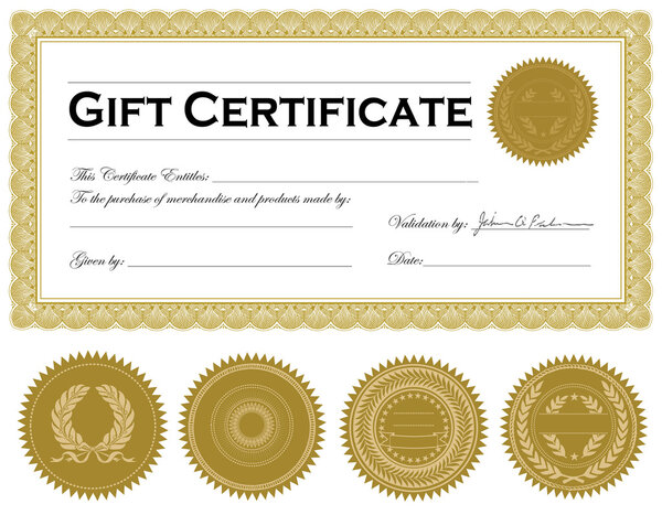 Векторный подарочный сертификат и набор орнаментов
