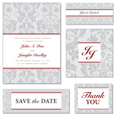 Vector Ornate Wedding Frame Set with Red Accents clipart