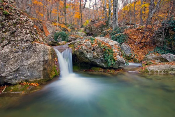 Горная река в осеннем лесу — стоковое фото