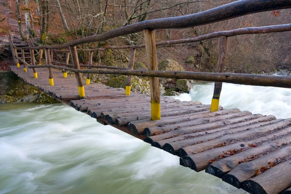 Holzbrücke Über Gebirgsfluss — Stockfoto