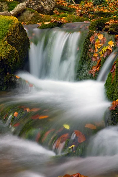 Pequeña cascada entre piedras verdes — Foto de Stock