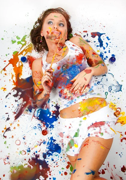 Menina manchado em tinta — Fotografia de Stock
