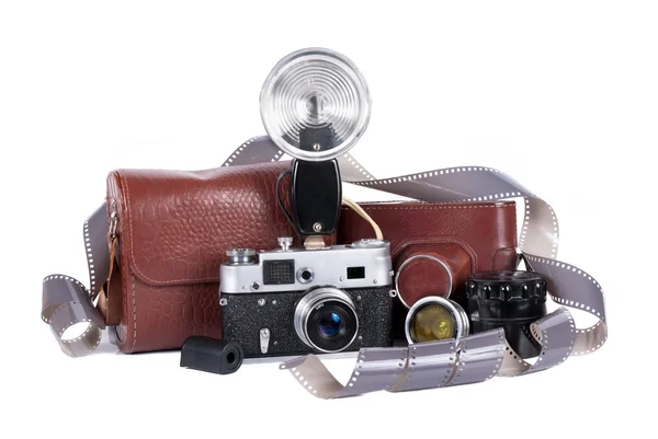 Old camera with flash — Stock Photo, Image