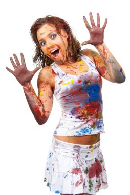 Girl smeared in paint clipart