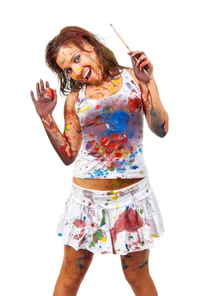 Girl smeared in paint — Stock Photo, Image