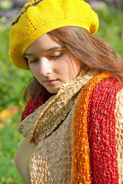 Portrait Young Beautiful Woman Autumn Nature — Stock Photo, Image