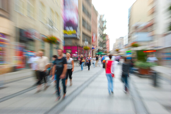 walking on a street motion blur