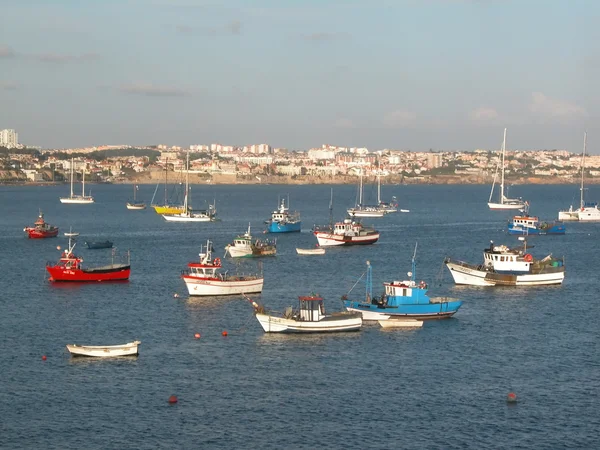很多的小船在卡斯卡伊斯的海湾 葡萄牙 — 图库照片
