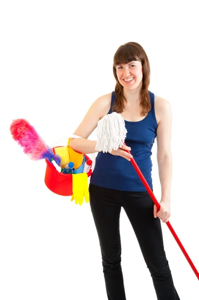 Jeune femme est prête pour le nettoyage — Photo