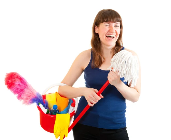 Mujer joven está lista para la limpieza —  Fotos de Stock