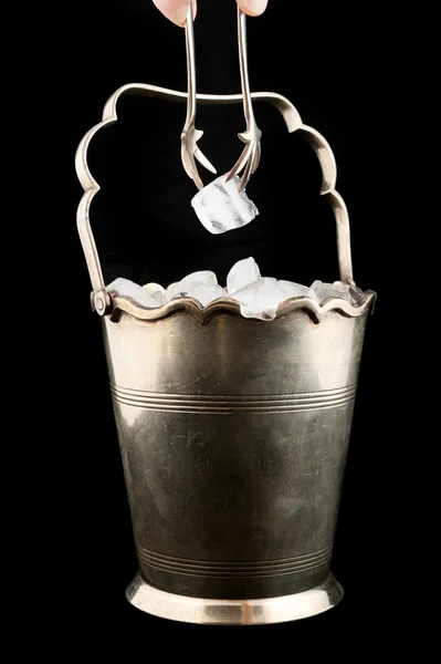 Silver bucket with ice — Stock Photo, Image