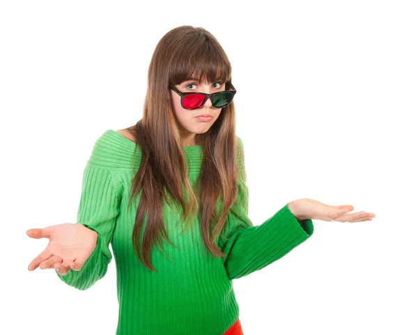Flicka klädd i 3d-glasögon — Stockfoto
