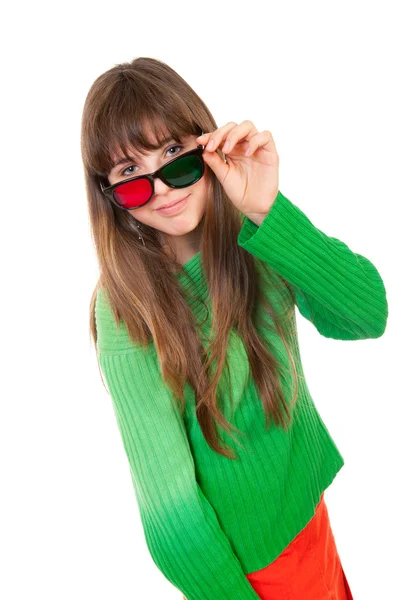 Девушка в 3D очках — стоковое фото
