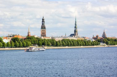 Panoramic view of Riga's old town and the Daugava river clipart