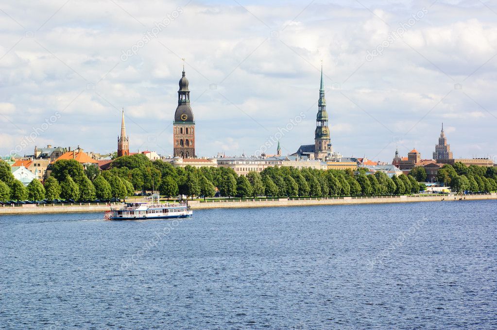 Panoramic view of Riga's old town and the Daugava river