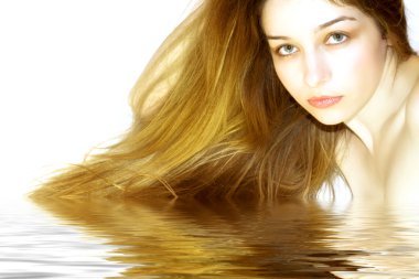 Beautiful girl with long hair, reflectin in water clipart