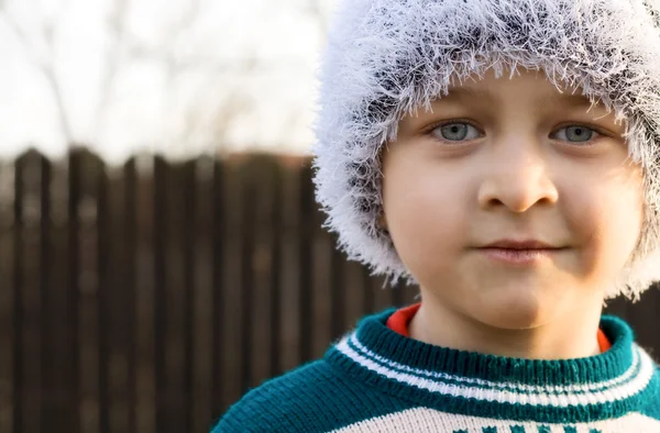 Téli Szezonális Portréja Imádnivaló Kid — Stock Fotó