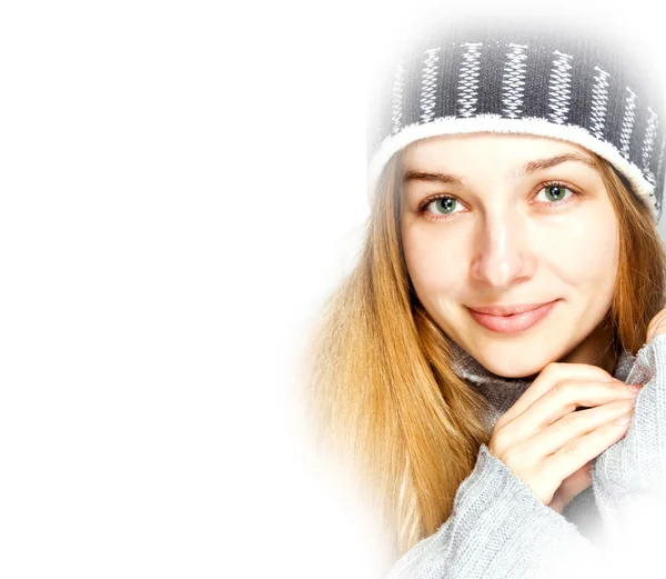 Εποχιακή Χειμώνα Πορτρέτο Του Γοητευτική Νεαρή Γυναίκα Λευκό — Φωτογραφία Αρχείου