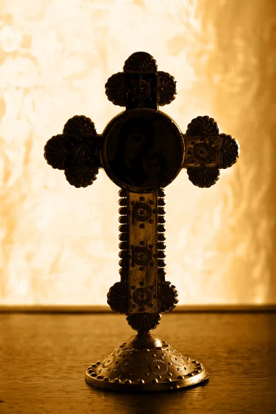 Religia Krzyż Sylwetka Podświetlane Tyłu Sepia — Zdjęcie stockowe