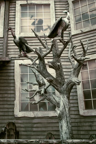 Halloween Gruseliges Geisterhaus Mit Zwei Geiern Davor — Stockfoto